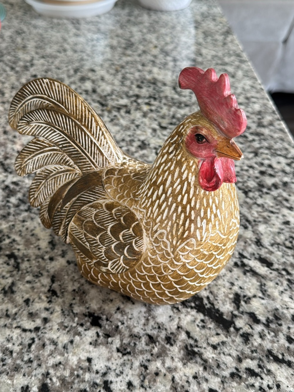 Hand-Painted Gold Rooster Sculpture light weight.